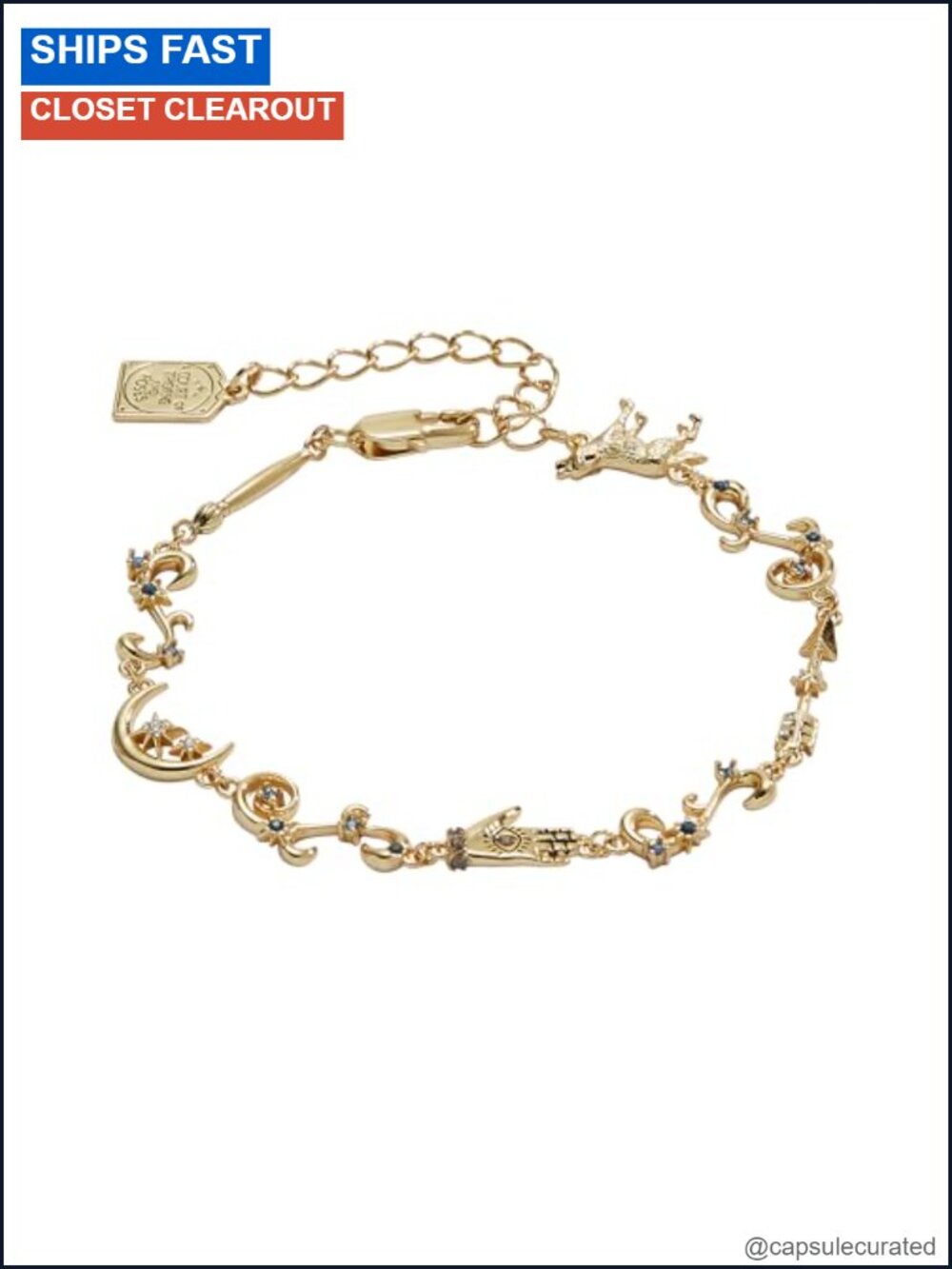 14K Gold-Plated Brass Crystal Charm Bracelet Adjustable Feyre ACOTAR